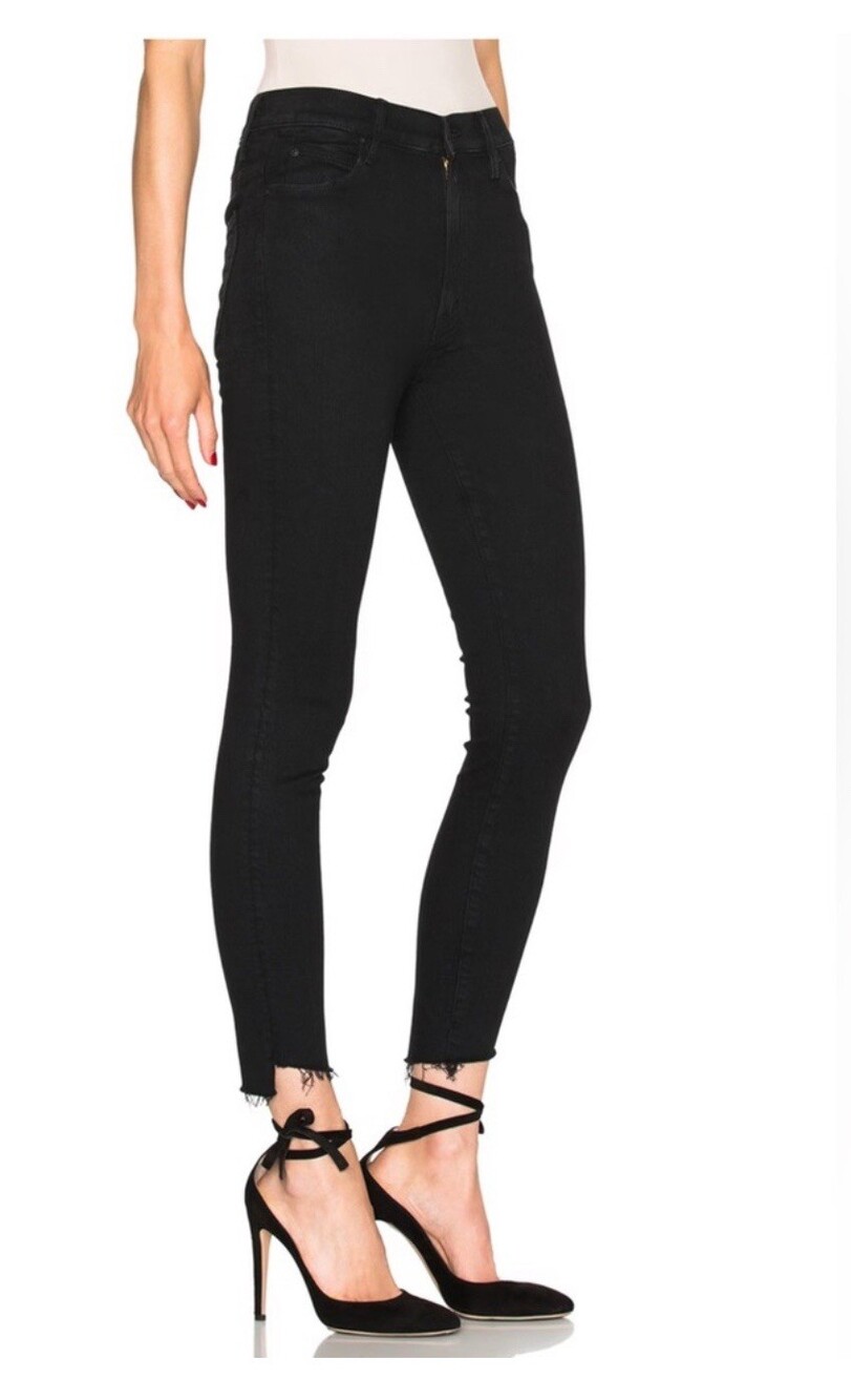 Mother Stunner Zip Ankle Step Fray Jeans Not Guilty Black 24